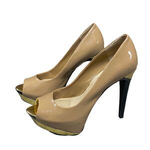 Jessica Simpson Taupe Peep Toe Platform Stiletto Heels Size 8